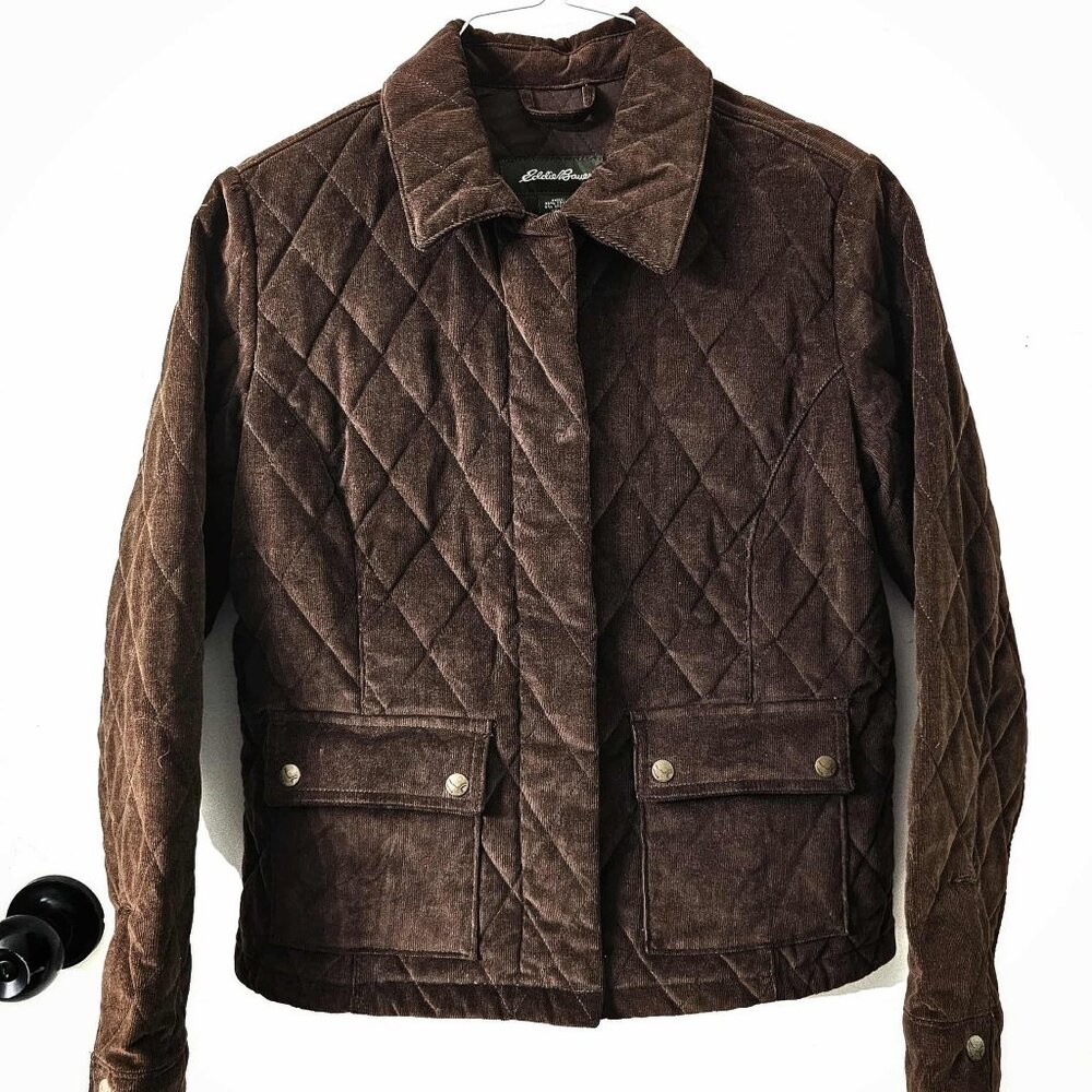 Eddie Bauer Women's Brown Quilted Corduroy Full Zip Chic Bohemian Jacket Size S